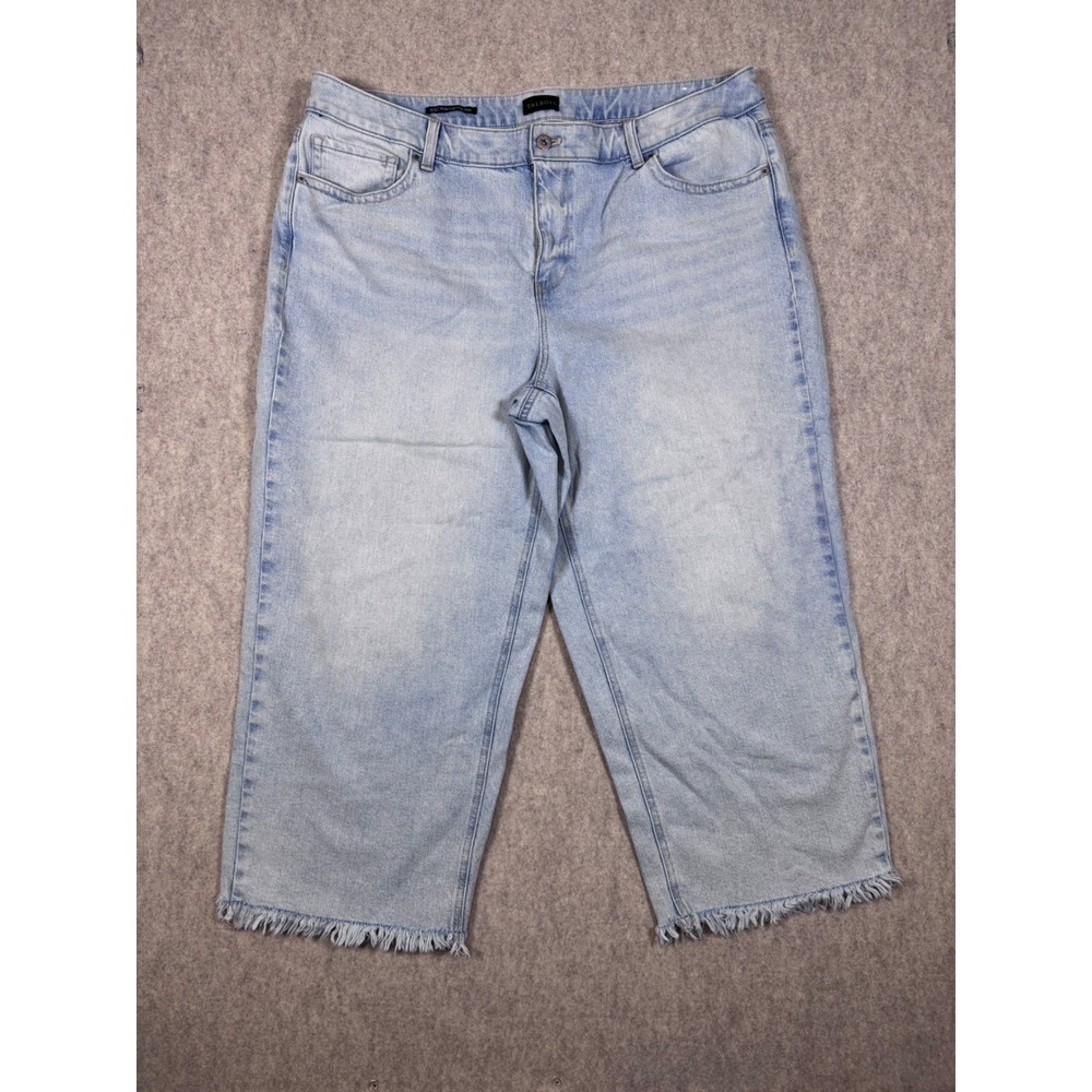 Talbots Wide Leg Crop Jeans 20W Light Wash Blue Denim Frayed Raw Hem Plus Size